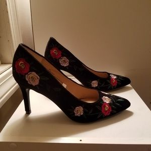 Black Floral Heels